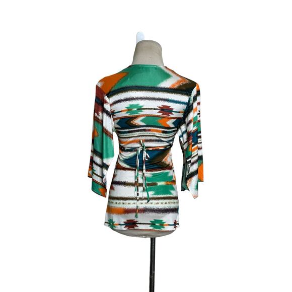 Sky vibrant colors silk 3/4 sleeves boho top size XS - Picture 13 of 14